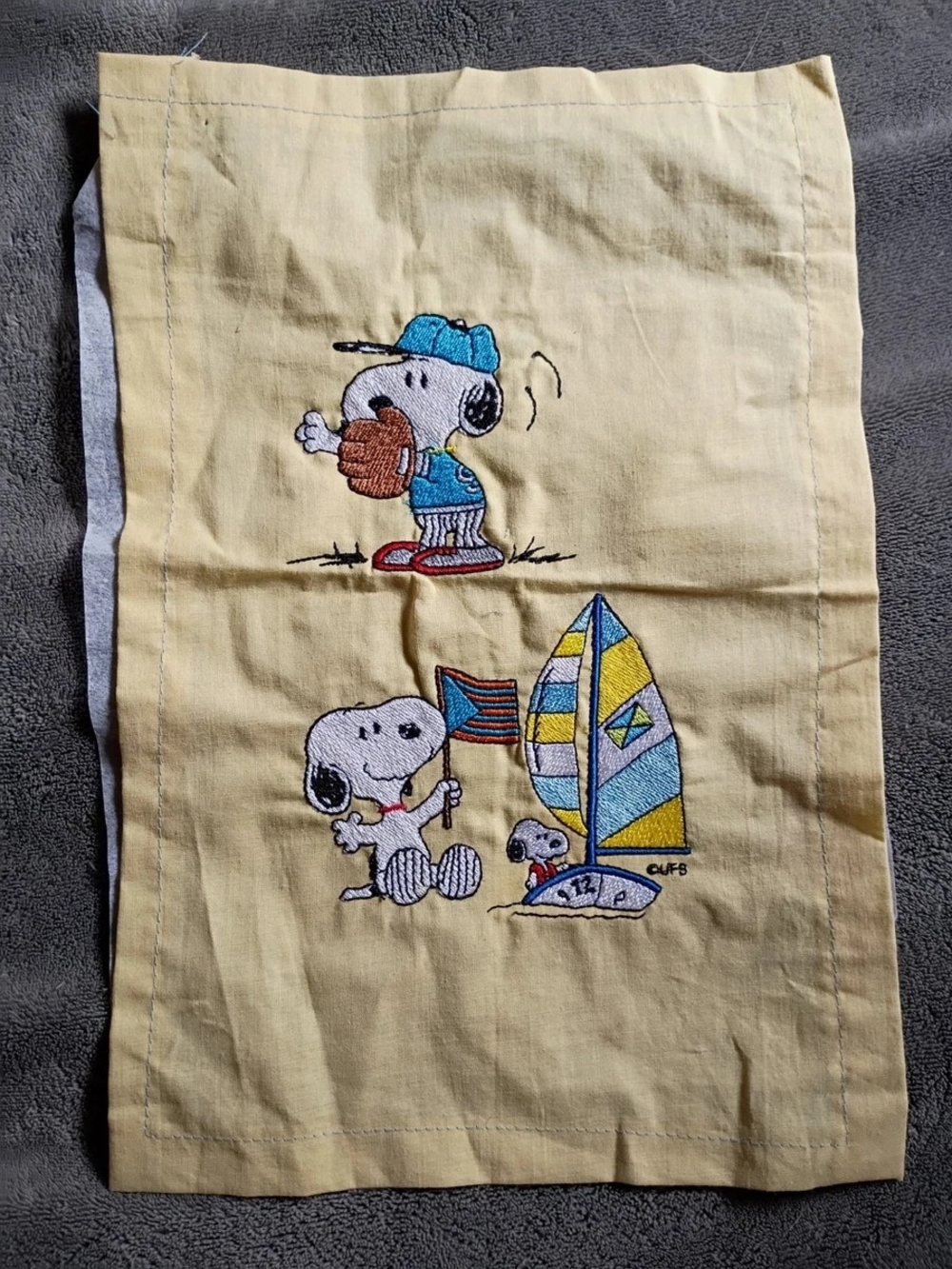 Vtg Snoopy and Friends Embroidery Fabric Swatch